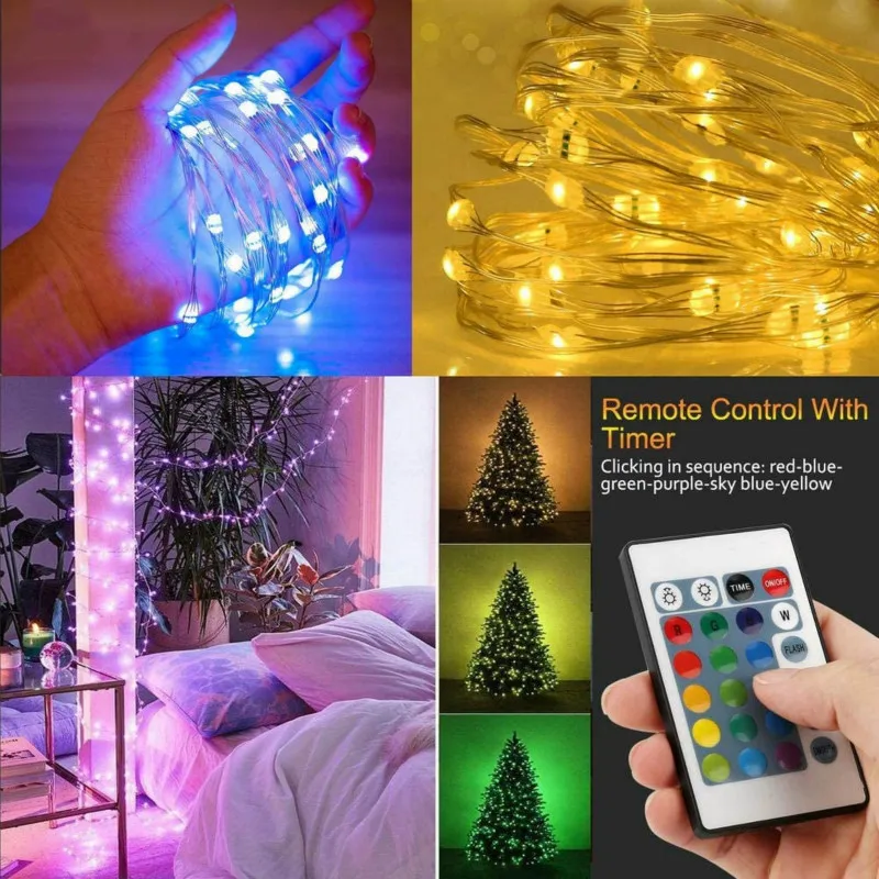 USB Remote Control Lights Copper Wire String Fairy Light Battery box Waterproof 50/100Led For Christmas Tree Party Decoration