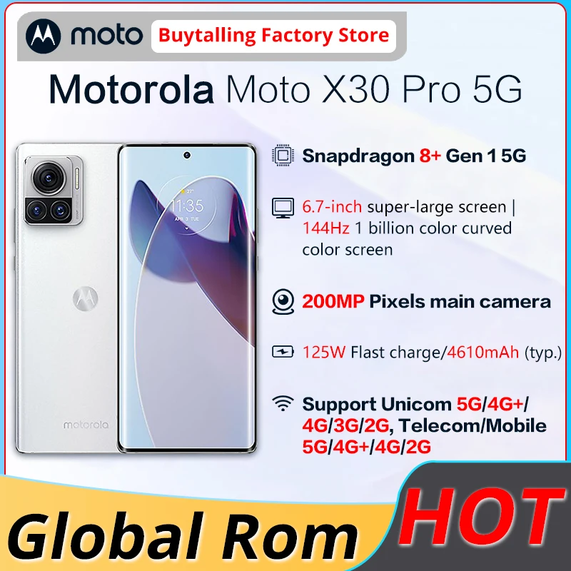Global ROM Motorola MOTO X30 Pro 5G 12GB RAM 6.7inch pOLED Curved Screen Snapdragon 8+ Octa Core 200MP Triple Cameras