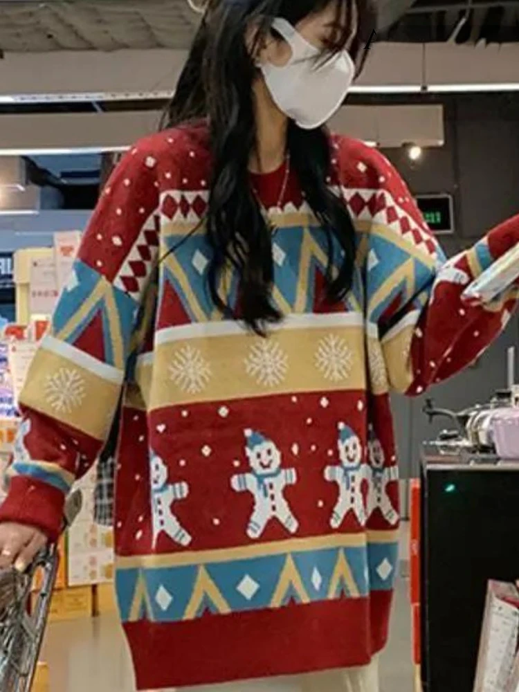 

2023 Autumer Winter Korean Women Sweater Christmas Knit Pullover Loose Slim Fashion Long Sleeve Top Thick Crew Neck Soft Warm