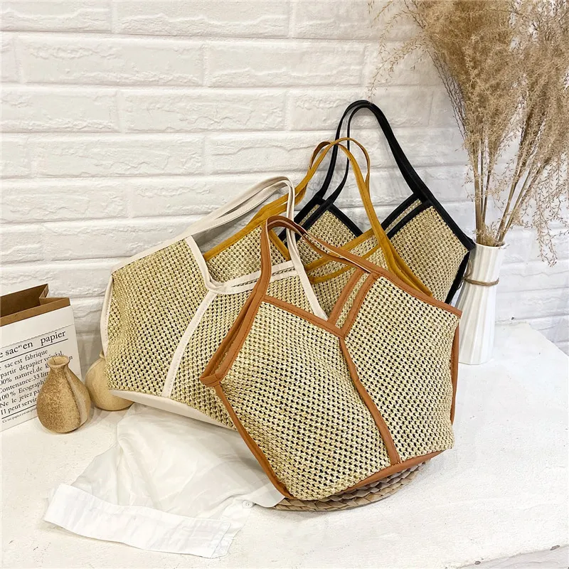 Woven Bag 2023 Summer New High Capacity Straw Woven Bag Travel Fashion Hollow Out Fishing Net Shoulder Bag Tote Bag  Straw Bag