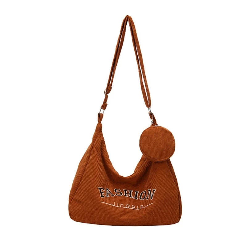 

Corduroy Tote Bag Women Hobo Shoulder Bag Crossbody Handbag Zipper Closure 066F