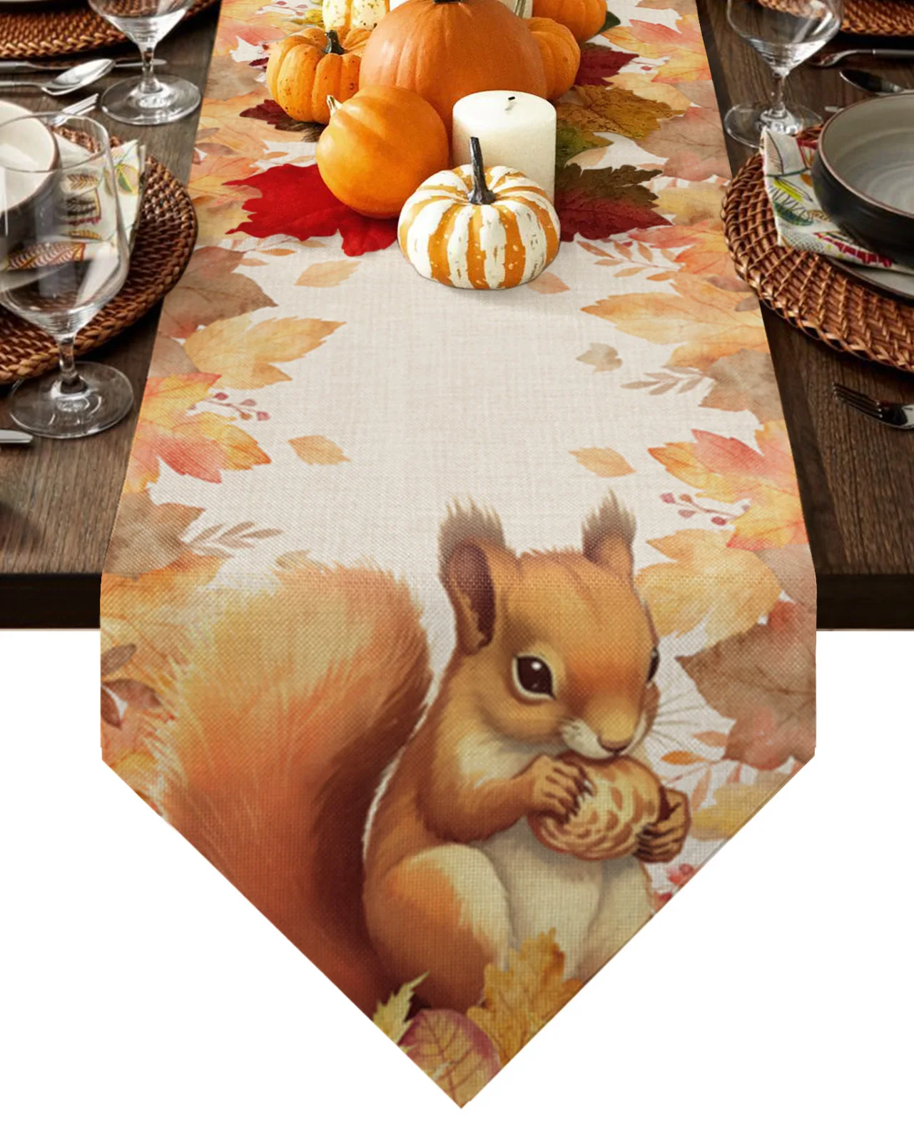 

Thanksgiving Squirrel Maple Leaf Table Runner Wedding Decor Tablecloth Holiday Party Home Dining Table Decoration