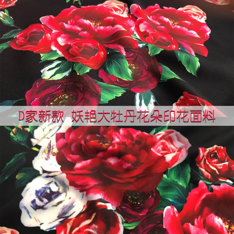 Брендовая модная ткань с цветочным принтом пиона для дизайна женская рубашка