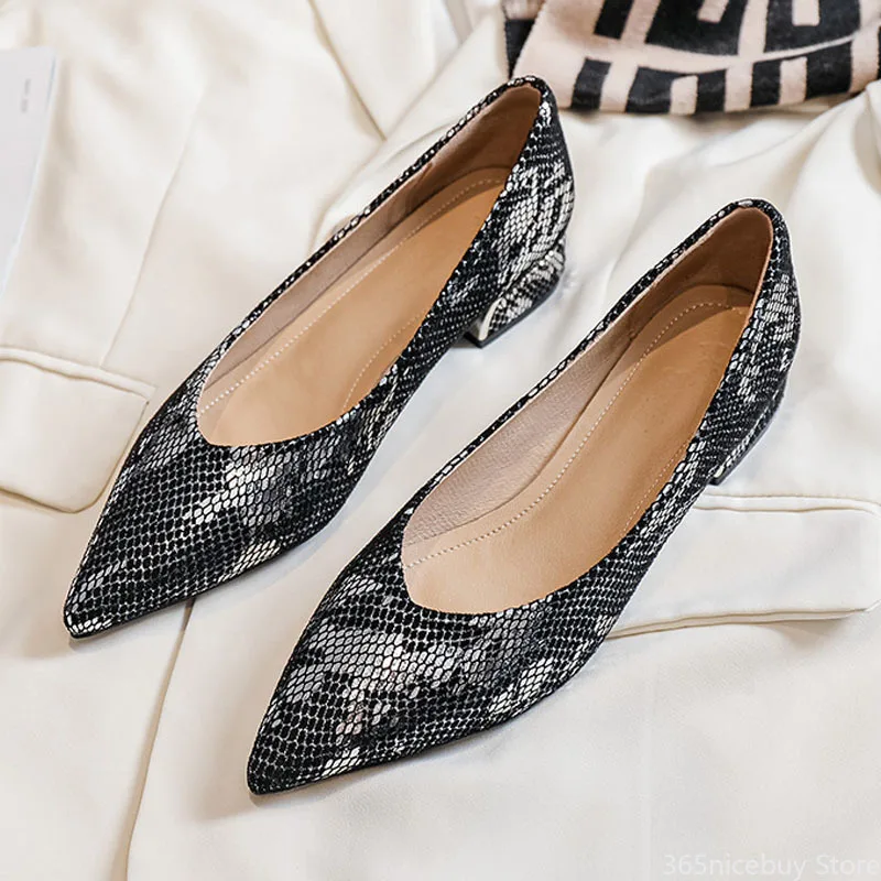 

Женские туфли из ПУ кожи, с острым носком, на массивном каблуке