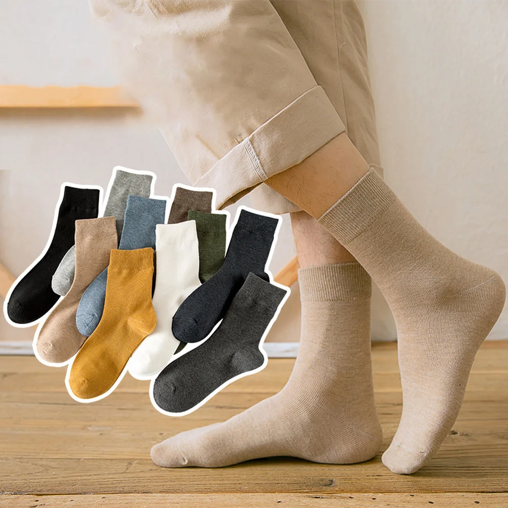 10Pairs/Lot Solid Color Combed Cotton Men Socks Casual Summer Winter Sock Black Trendy Comfortable Soft Business Socks Woman