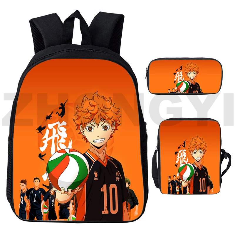 Модный японский рюкзак Haikyuu, сумки карасуно 12 дюймов, комплект 3 в 1, Аниме Сумка для книг, 3D некома, рюкзаки для школы, подростков, девочек