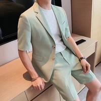 2022 korean style men in the summer leisure short sleeve suitsmale slim fit fashion blazers blazersshorts plus size s 4xl