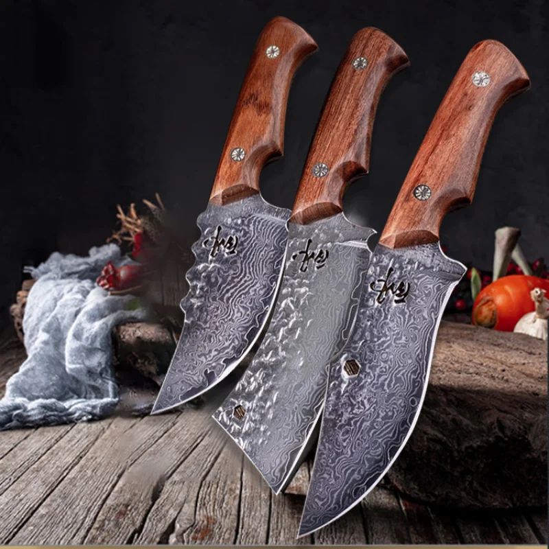 

Damascus Steel VG10 Boning Knife Meat Cleaver Outdoor Hunting Fishing Survival Knife Proferssional Butcher Knife with Sheath