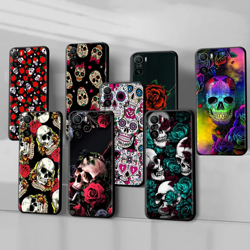 

Skull Rose Case for Xiaomi Redmi 9S 9 8 10 11 Pro K40 9C 9A 8T 7 9T 7A 8A Black Soft Silicone Phone Cover Shell