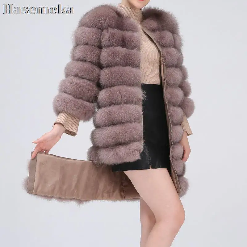 Woman Fox Fur Long Coat Removable Natural Fur Overcoat Real Fox Fur Outerwear Lady Winter Thermal Real Fur Jacket With Fur Vest