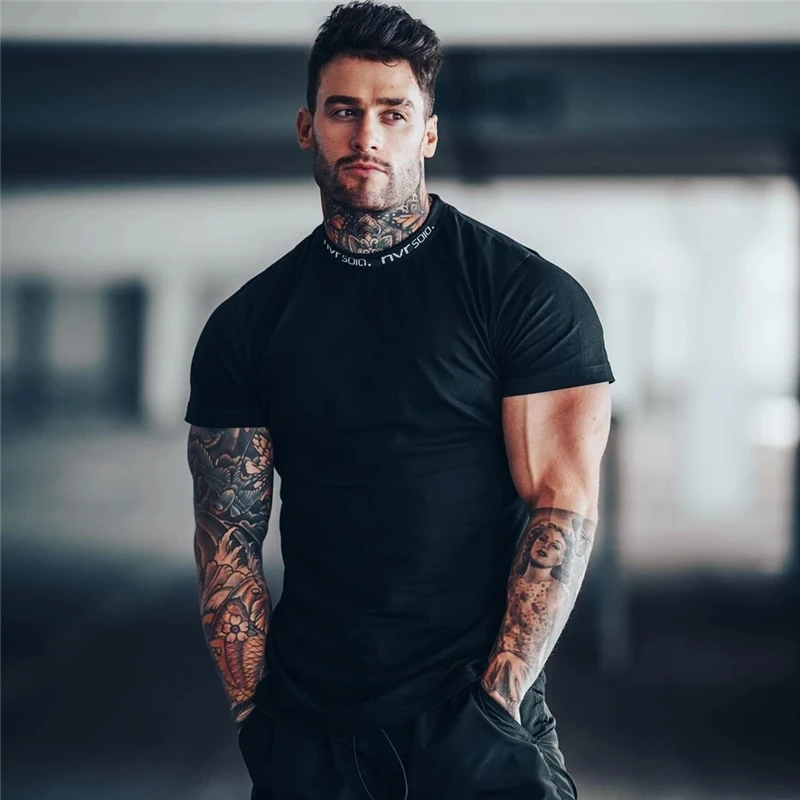 

Gyms T-shirt Men Short sleeve Cotton T-shirt Casual Slim t shirt Male Fitness Bodybuilding Workout Tee Tops Summer clothing