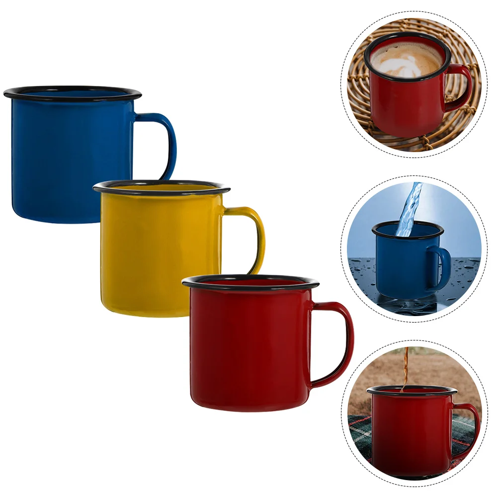 

3Pcs Simple Style Enamel-made Water Cups Coffee Mugs Drinking Cup Enamel Mugs for Office Travel Study Home