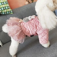 pink dog cat thicken princess dress clothes winter pet sweety tutu skirt lace mesh yarn wedding skirts for small large dogs cats