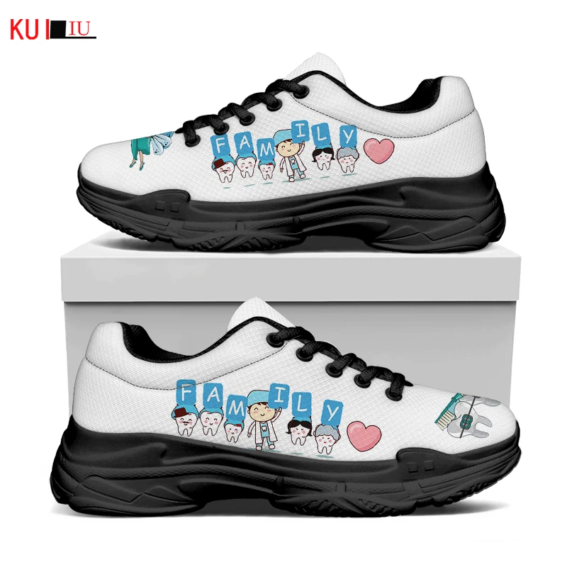 

KUILIU Dentist Women Sneakers Increasing Shoes Catoon Funny Dental Fairy Girl Print Thick Platform Breathable Mesh Casual Shoes