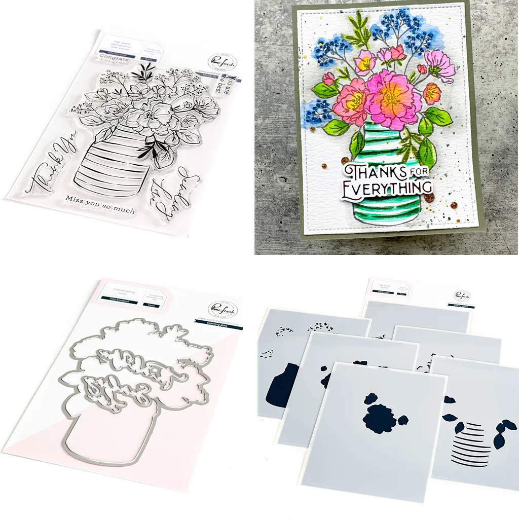 

Inky Bouquet Metal Cutting Dies Layering Stencils Clear Stamps For Decorating Scrapbook Diy Paper Card Album Mould Embossing