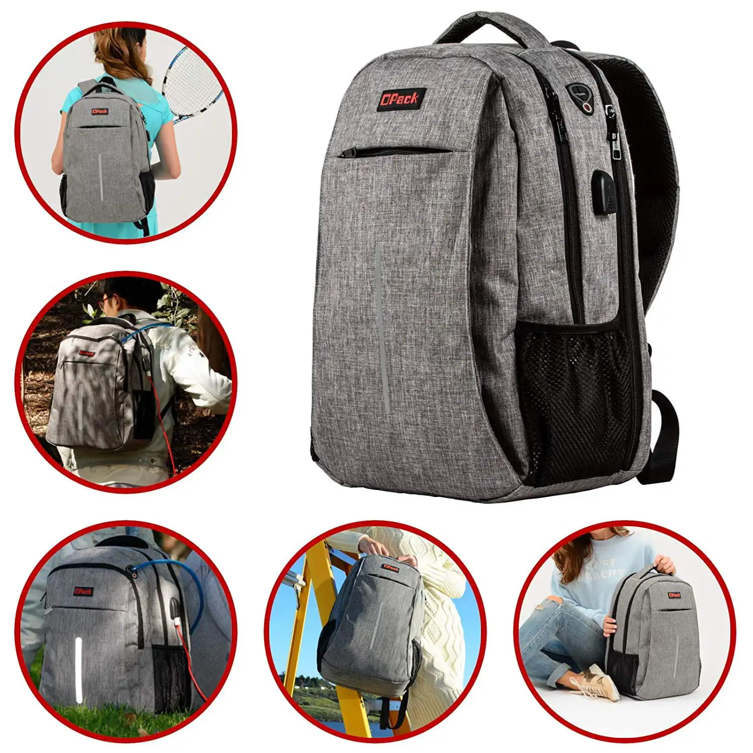 Travel Gray Backpack Anti Theft RFID Water Resistant Unisex 17