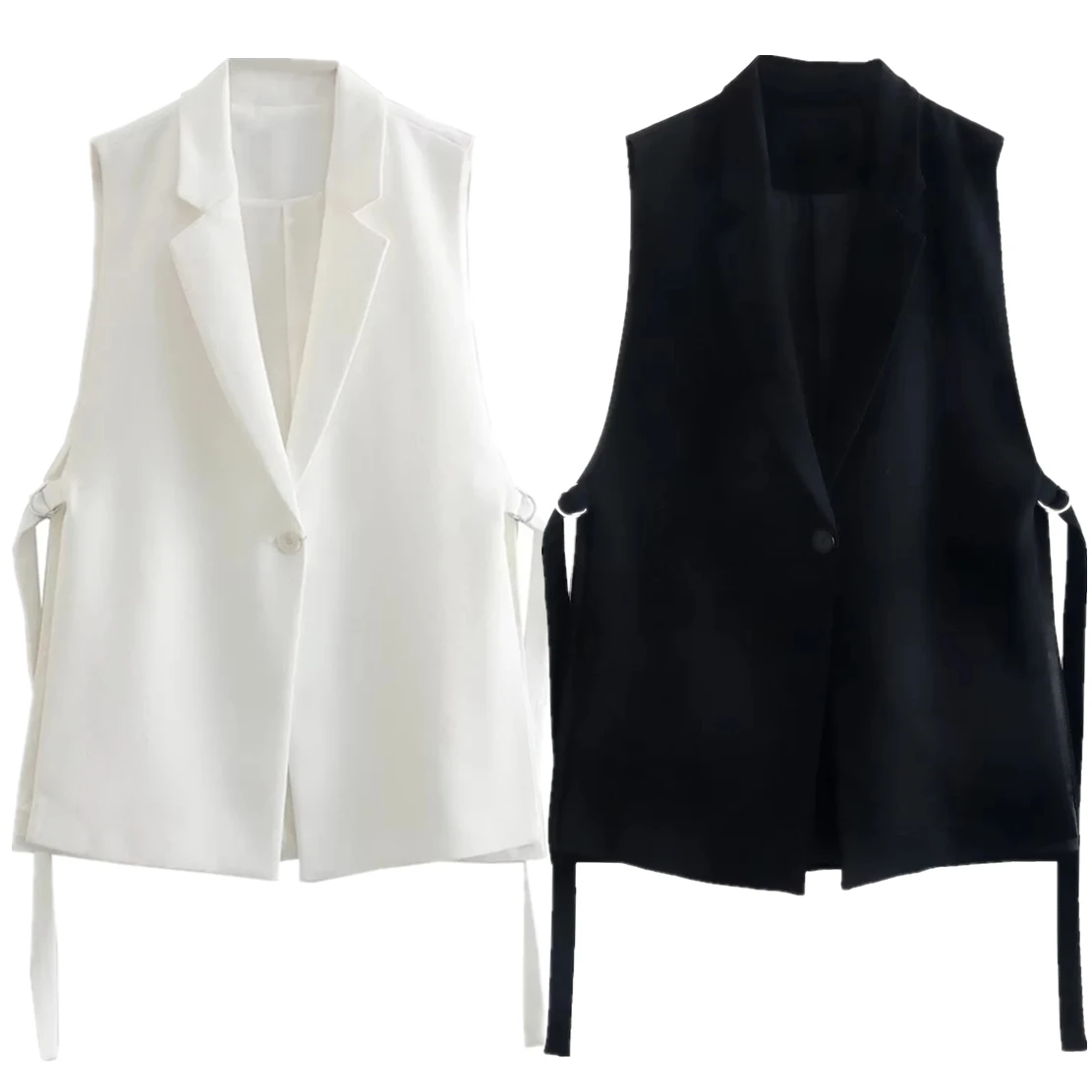 

Withered 2022 England Style Fashion Simple Buckle Bandage Solid Notched Sleeveless Blazer Casual Vest Women Tops