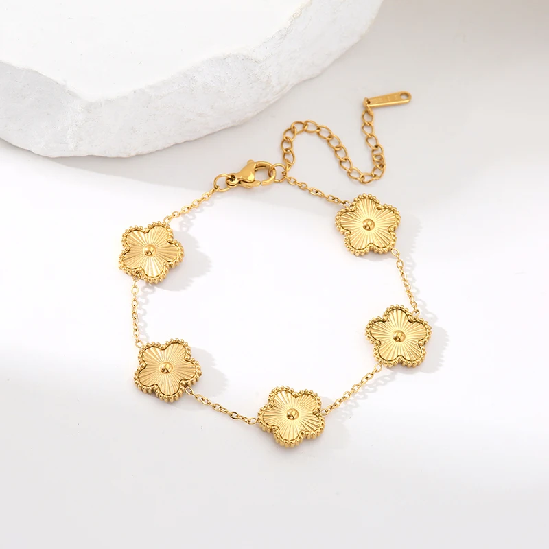 EILIECK 316L браслет из нержавеющей стали золотого цвета лист клевера для женщин