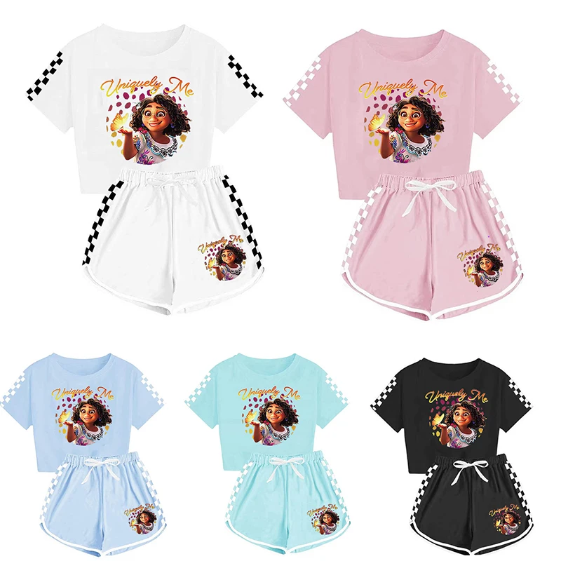 

Encanto Disney Girls Mirabel Isabella Cosplay Kids Costume Tops +Pants Sets Fancy Carnival Party Clothing Sets 2pcs Pajamas Suit