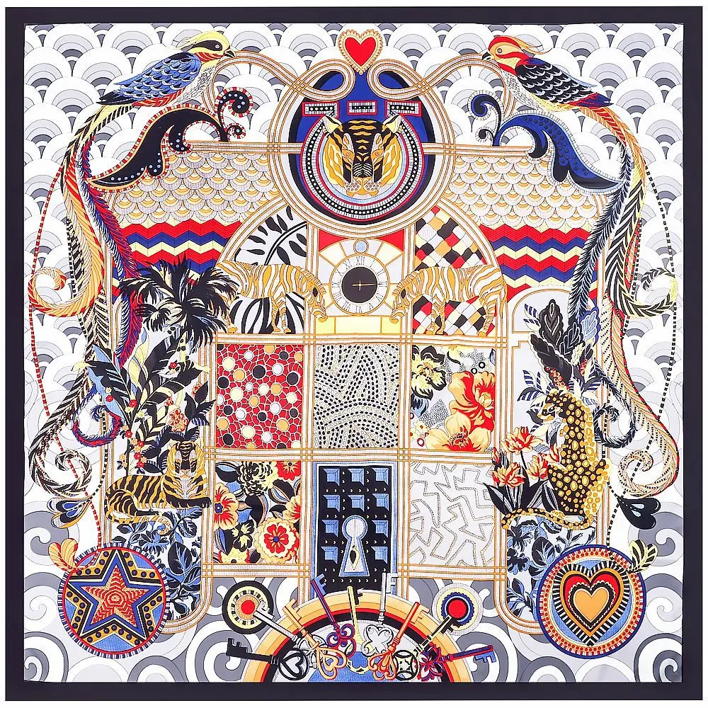 130*130cm European Retro Roman Luxury Ladies Twill Decorative Muffler Women Silk Scarf Sunscreen Shawl Couple Large Square Pareo |