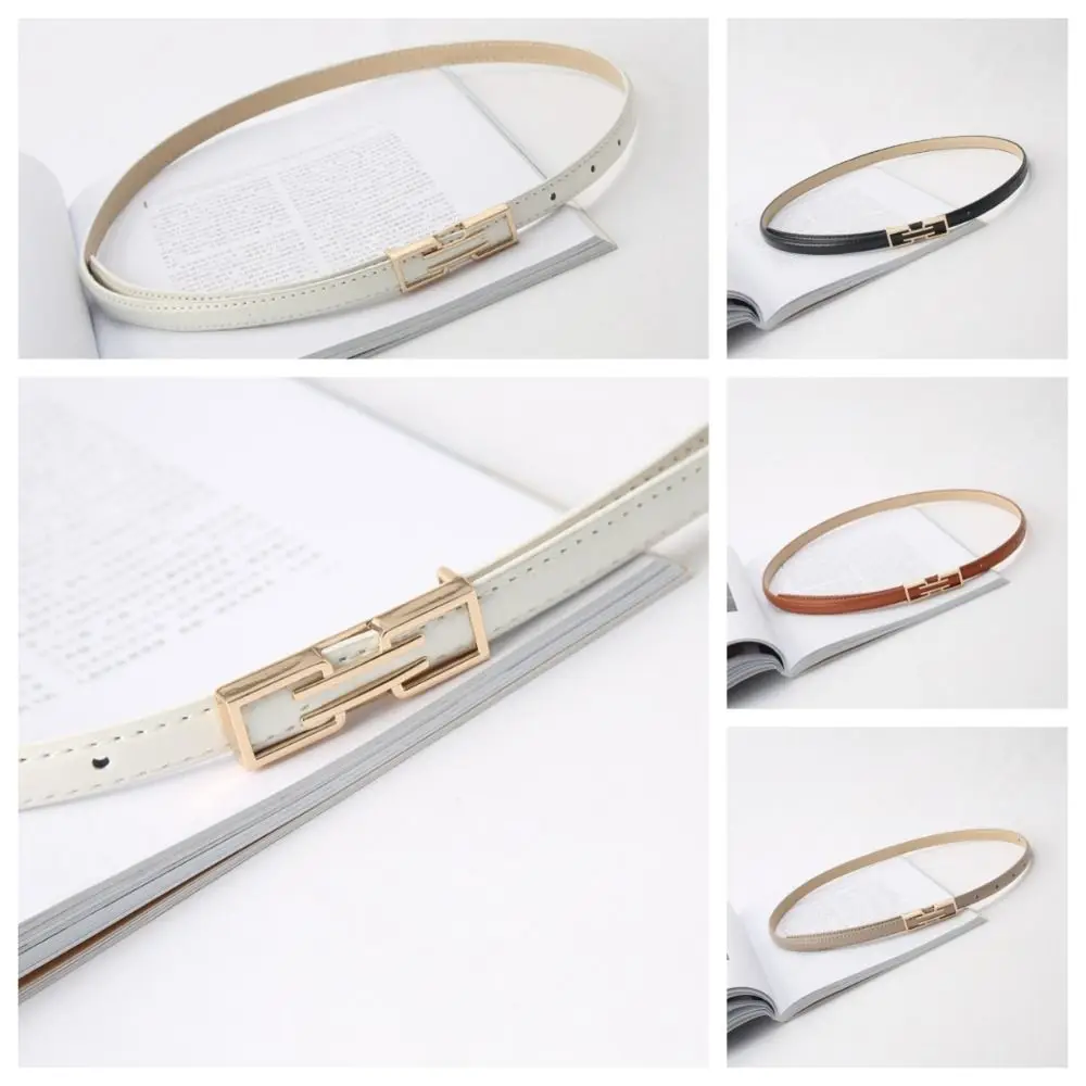 

Solid Color Women Thin Belt Classic Waistband Pu Leather Metal Buckle Belt Dress Strap Skinny Dress Decoration