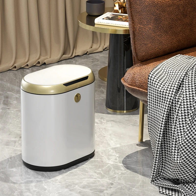 

Touchless Automatic Trash Bin Metal Large Capacity Luxury Trash Bin Handle Storage Lixeira Banheiro Bedroom Accessories Luxury