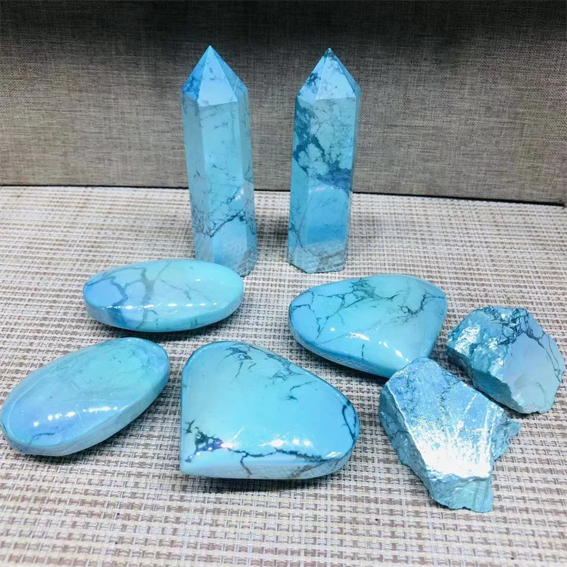

Aura Blue Howlite Wand Point Natural Quartz Crystal Massage Palm Stones Healing Reiki Gemstones Home Decoration