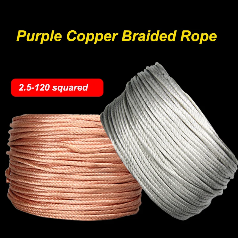 1m Bare Copper Braided Round Copper Rope 2.5/4/10-95-120 Square m Braided Tape Conductive Soft Copper Rope Connected To Ground