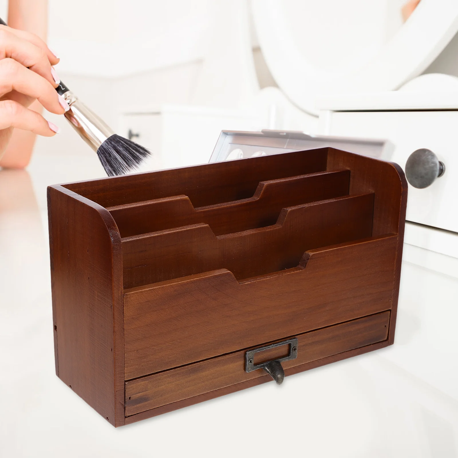 

Настольный держатель для хранения, настольный органайзер, настольная коробка, практичная креативная деревянная ручка для ванной комнаты и офиса