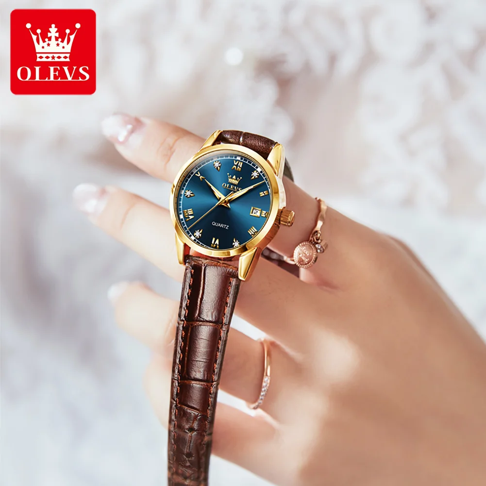 OLEVS 2024 новые модные женские часы лучший бренд роскошный кожаный ремешок