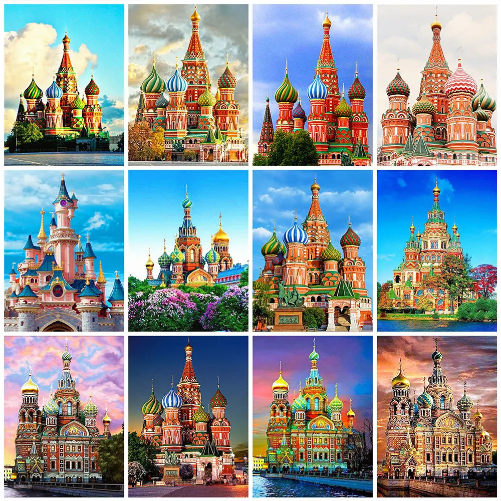 

5D DIY Diamond Painting Russia Castle Church Scenery Embroidery Mosaic Picture Rhinestone Full Drill Cross Stitch Kit Home Decor