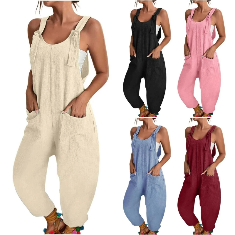 

Women's Casual Sleeveless Loose Jumpsuits Wide Leg Long Pants Rompers Drop Shipping