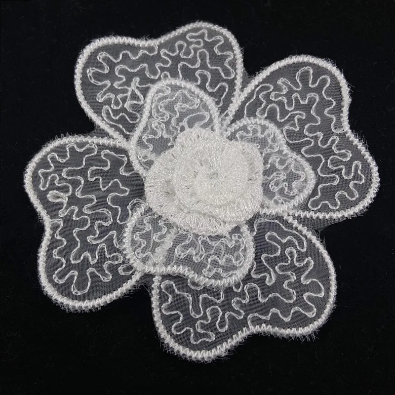 

5PCS Embroidery White Lace Patch 3D Flower Sew On Chiffon Embroidered Applique Patches For Clothing DIY Parches Para P0140