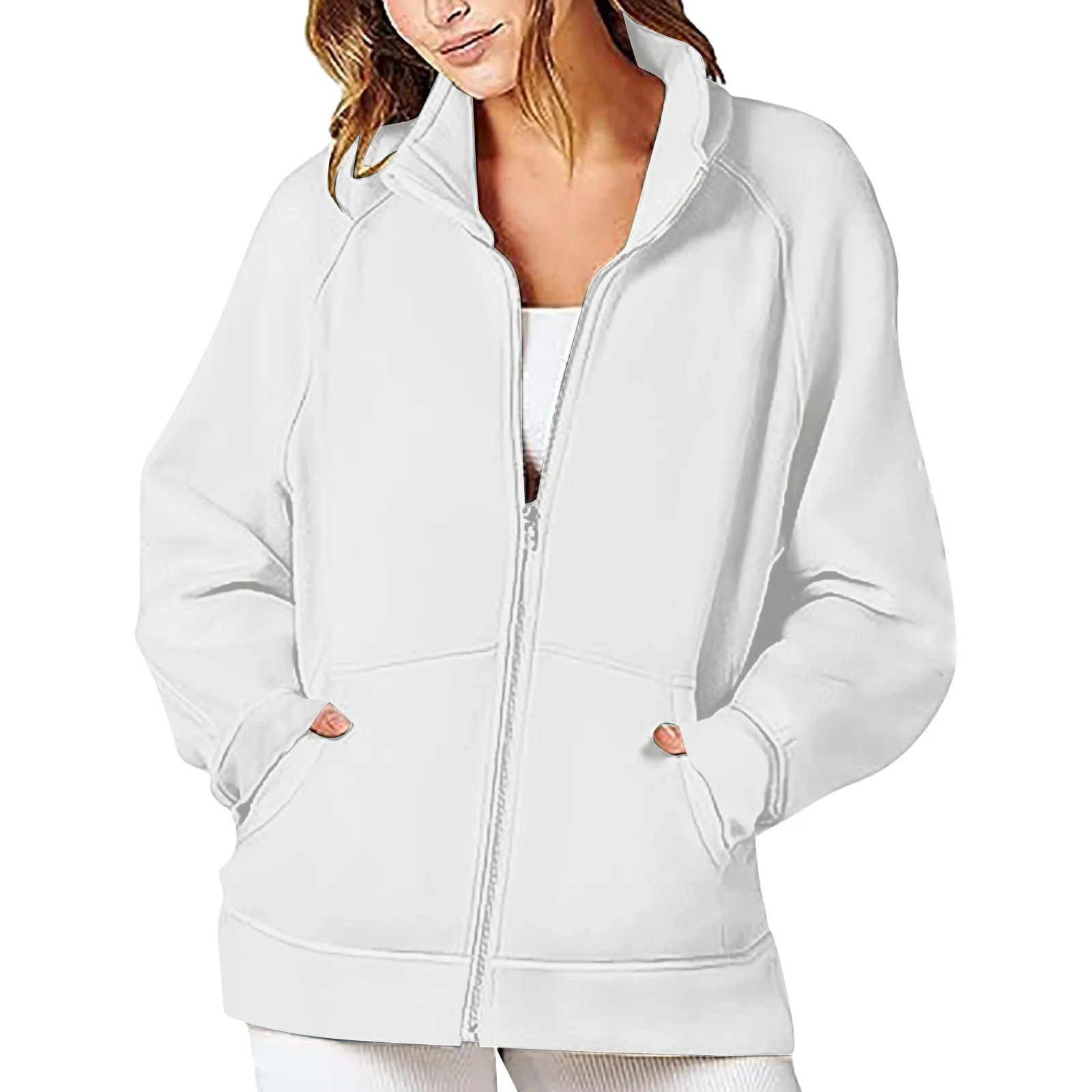 

Женские однотонные толстовки на молнии, свитшоты с воротником-стойкой, уличные спортивные костюмы, пуловеры, свободные свитшоты с карманами, толстовка