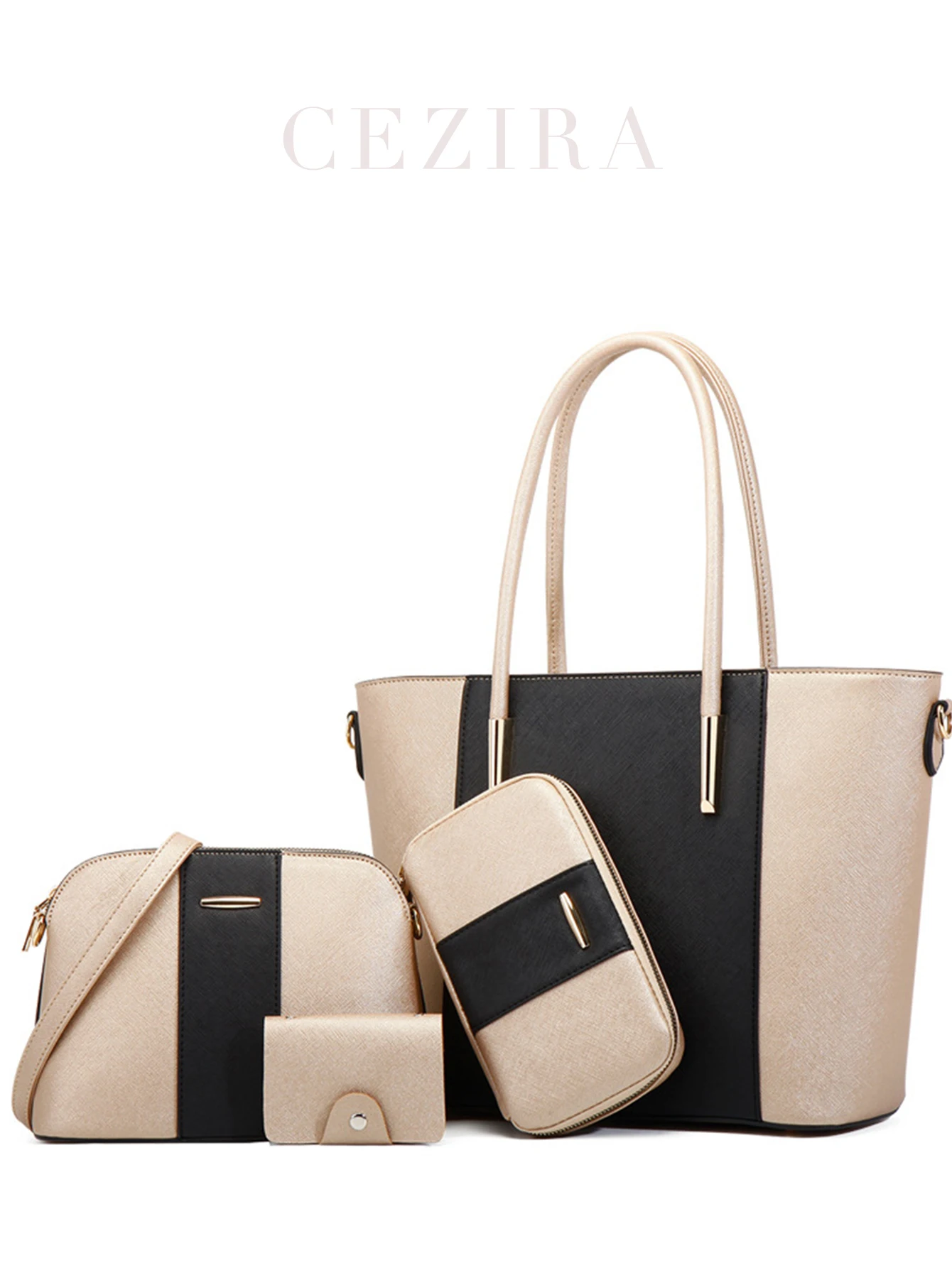 

CEZIRA Women Fashion Tote Handbags Set Luxury PU Leather Patchwork Large Capacity Shoulder Bags Crossbody Shell Purses Clutches