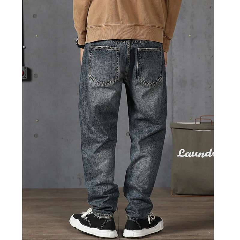Men Clothing New Pattern Recreational Vintage Nostalgia Blue Jeans Straight Cylinder Loose Street Trousers Autumn Female Sex