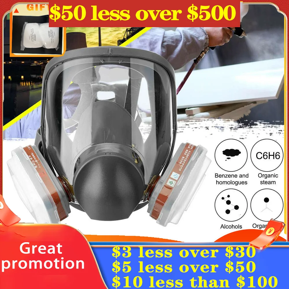 

7 in 1 Gas Mask 6800 Full Face Face-piece Respirator with Carbon Filters Organic Acid Gases Filter Painting Pesticide