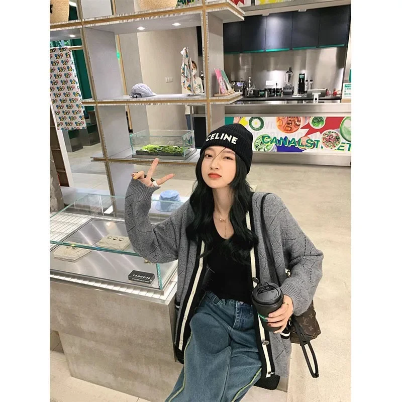 Новый вязаный свитер в японском стиле 2023 однотонный кардиган винтажный