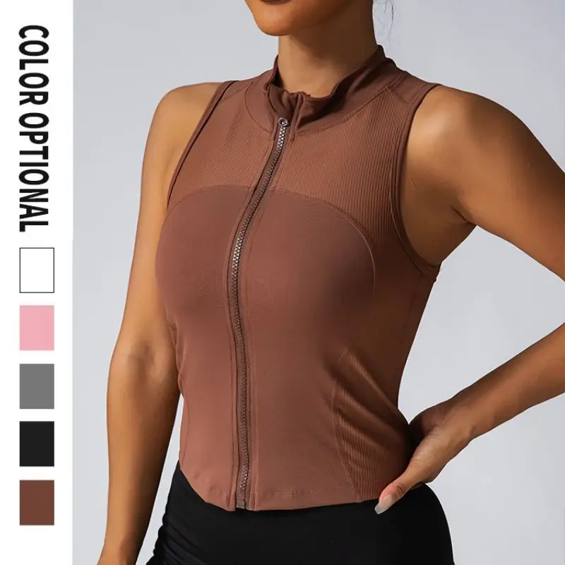Женский спортивный жилет на молнии без рукавов одежда для бега йоги фитнеса лето