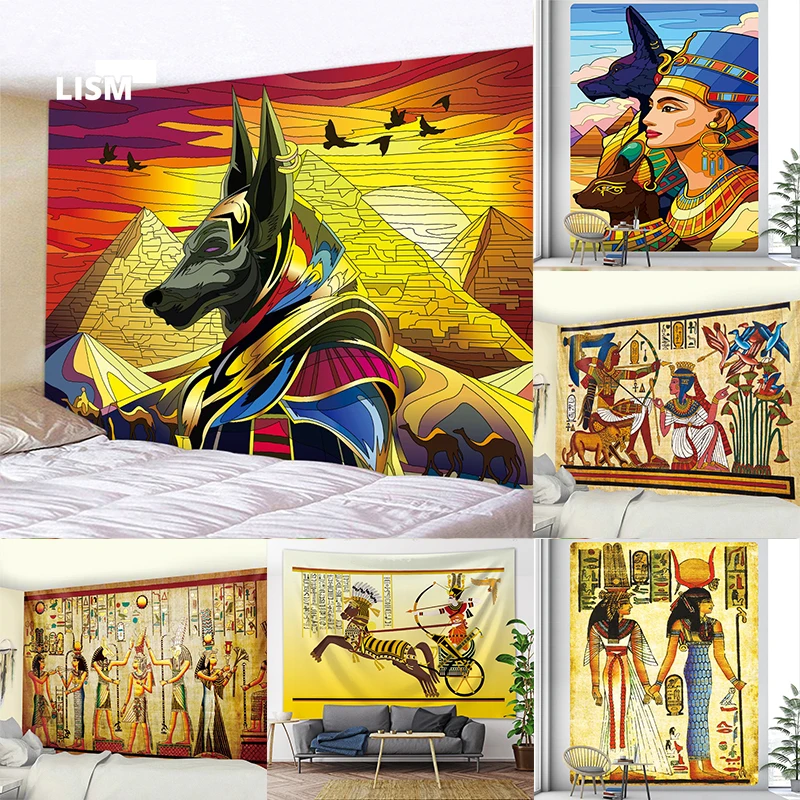 

Ancient Egyptian Tapestry Wall Hanging Murals Psychedelic Scenes Aesthetic Trendy Art Hippie Bohemian Tarot Dorm Home Decoration