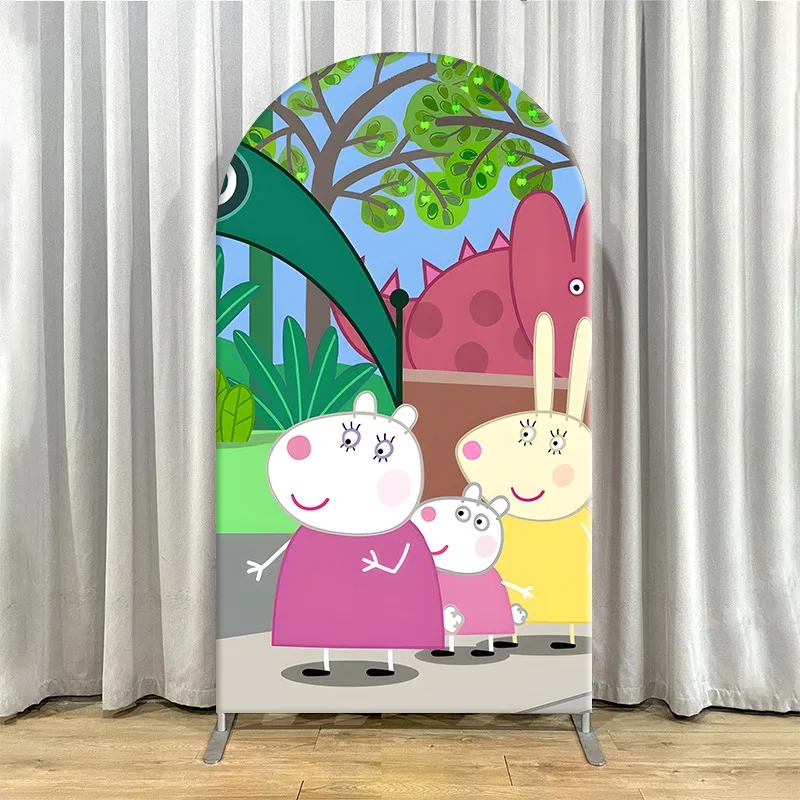2D плоский фон-арка, однослойный, из неэластичной ткани, на тему зоопарка с персонажами Пеппы Пиг и друзьями-животными (art.: 3920dc4e44887) - 3920dc4e44887
