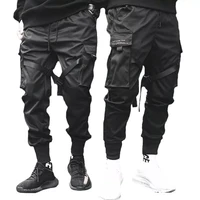 drawstring cargo pants streetwear casual pockets trousers male harajuku fashion new ribbon mens harem joggers hip hop men
