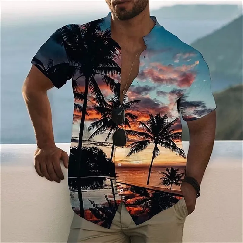 Hawaiian Shirt Men Summer Coconut Tree 3D Printed Shirts For Men Holiday Short Sleeve Beach Tops Tee Shirt Men Oversized Blouse