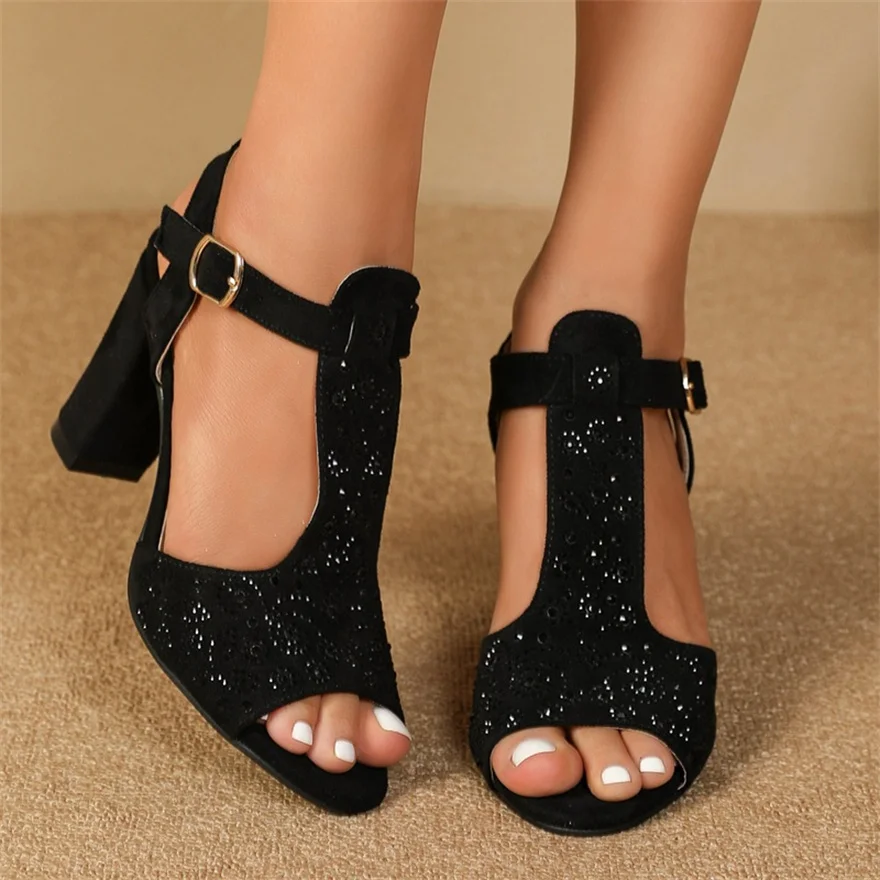 

Women Sandals Flock Fashion Crystal Thick Heels Summer Shoes Peep Toe Bohemian Handmade Ladies Casual Comfortable Platform Pumps