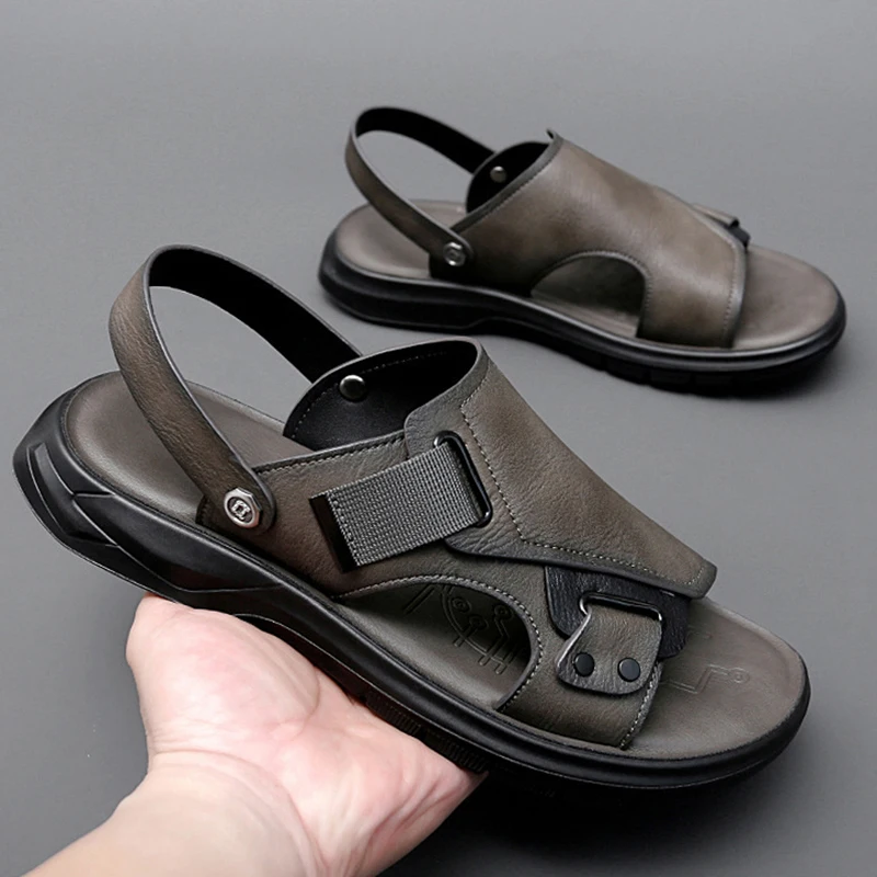 Мужские летние шлепанцы Oulylan ПУ кожа сандалии толстая подошва Нескользящие