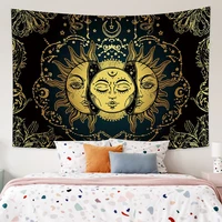 mandala tapestry black gold sun moon psychedelic face tarot hippie wall rugs room dorm bedroom home decor wall hanging blanket