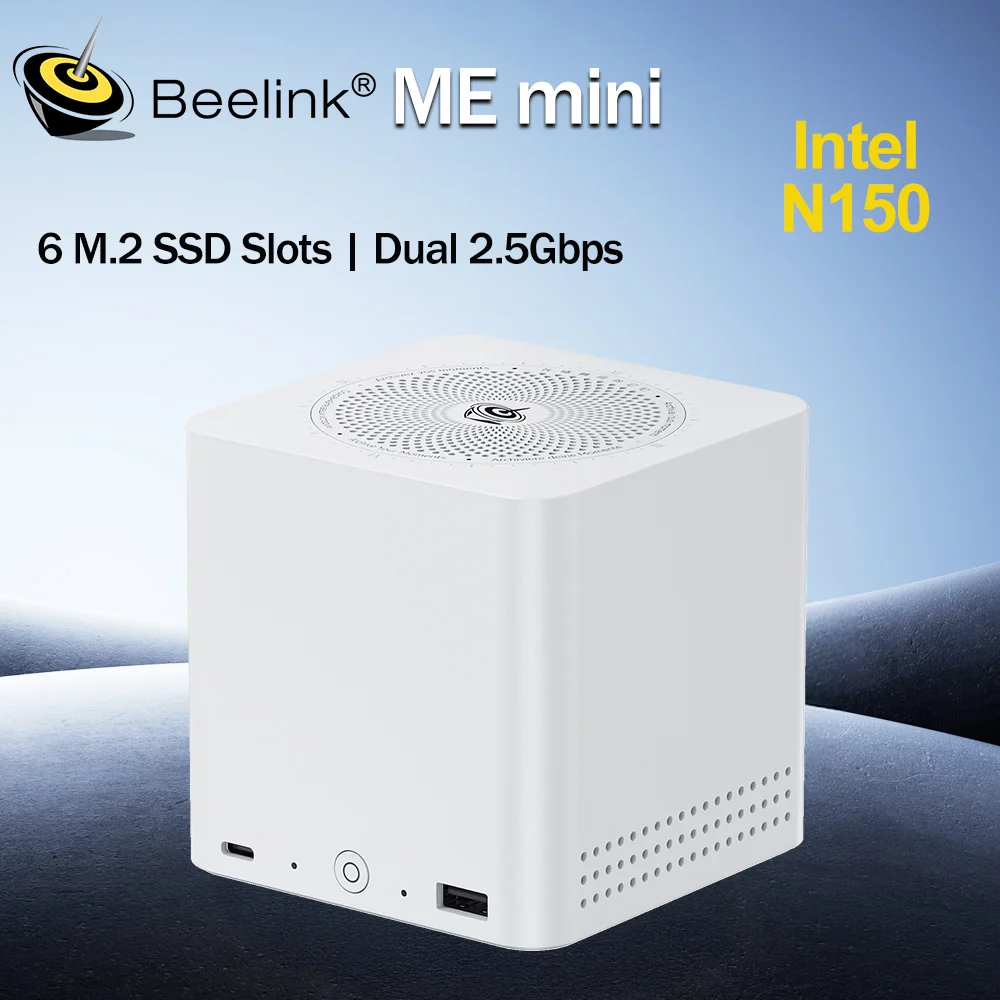 Фото Beelink ME Mini NAS Домашнее хранилище для устройств Intel Twin Lake N150 LPDDR5 4800 МГц 12 ГБ ОЗУ 64 ГБ Window 11 WiFi6 2.5Lan Мини-ПК Компьютер №1
