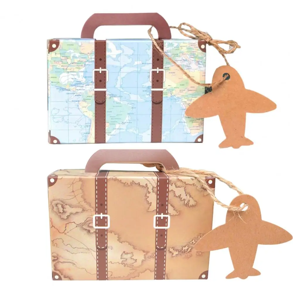 Es Thick Kraft Paper Suitcase Boxes Vintage Mini Suitcase Gift Box For Wedding Decorations Travel Themed Parties