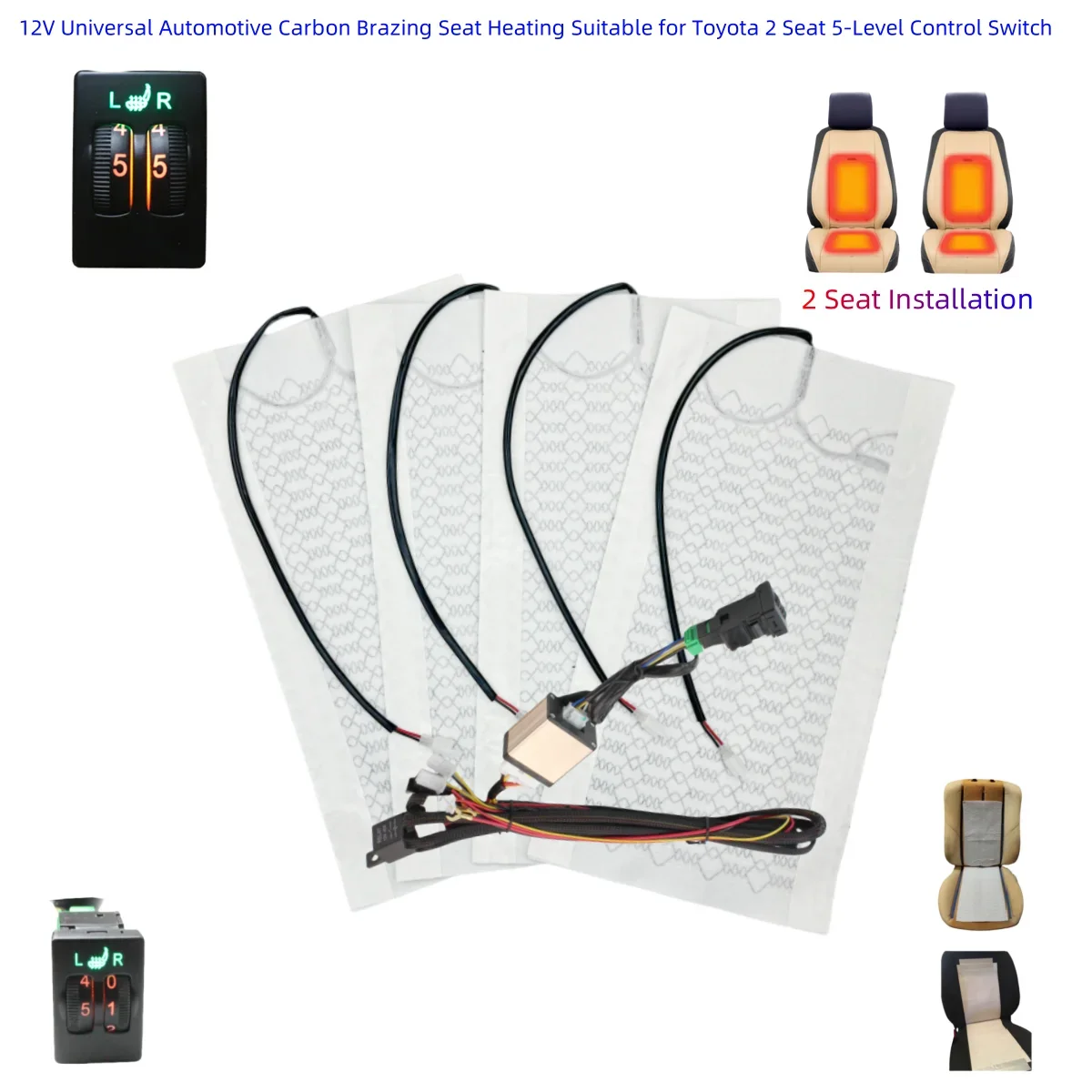 

2-местный подогрев сидений, подогрев сидений, подходит для Toyota Prado, Corolla,RAV4, Reiz, Yaris, Camry, Crown EZ, Vios, Venza, Alto, Heater