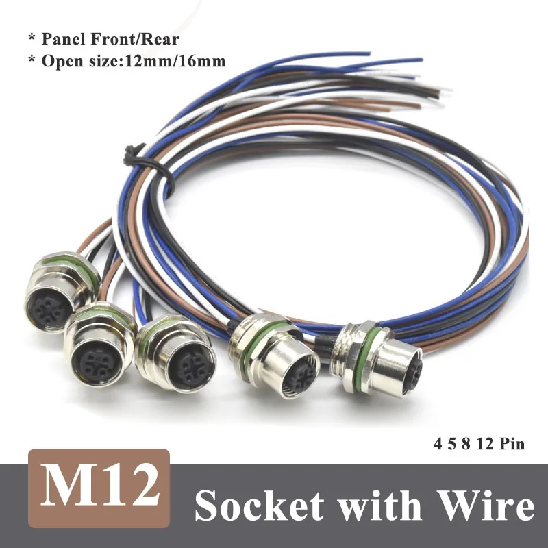 

Waterproof M12 4 5 8 12 Pin Panel Socket with 20CM Wire Male Female Aviation Connector Cable IP68 Open 12mm/16mm Plug Socket